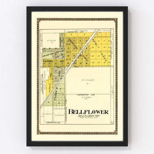 Vintage Map of Bellflower, Illinois 1914