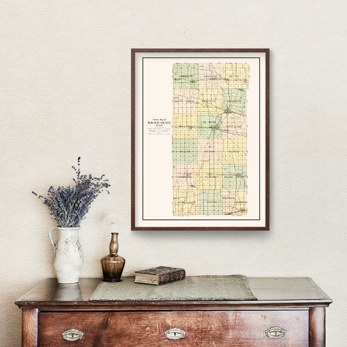 Vintage Map of De Kalb County, Illinois 1929