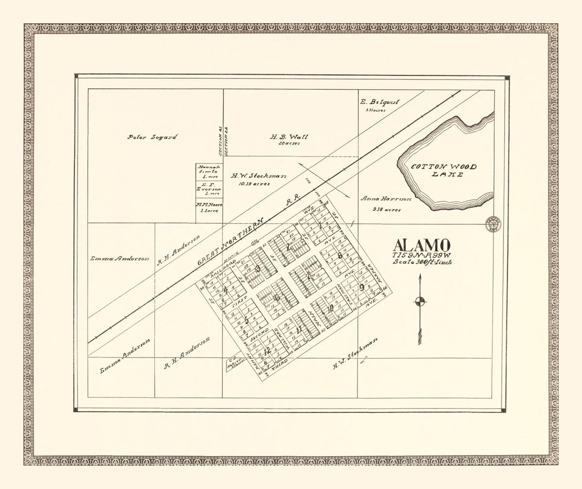 Vintage Map of Alamo, North Dakota 1937