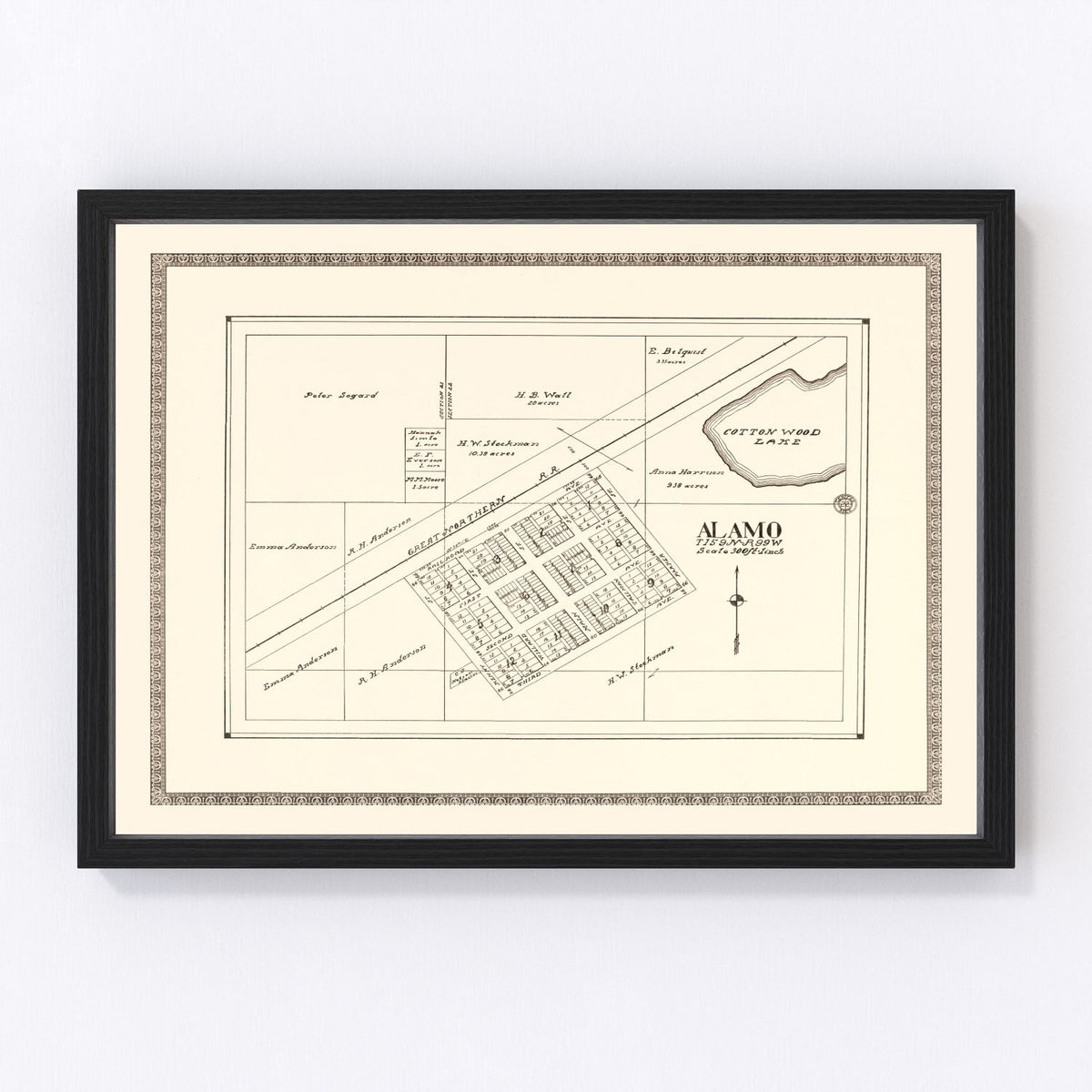 Vintage Map of Alamo, North Dakota 1937