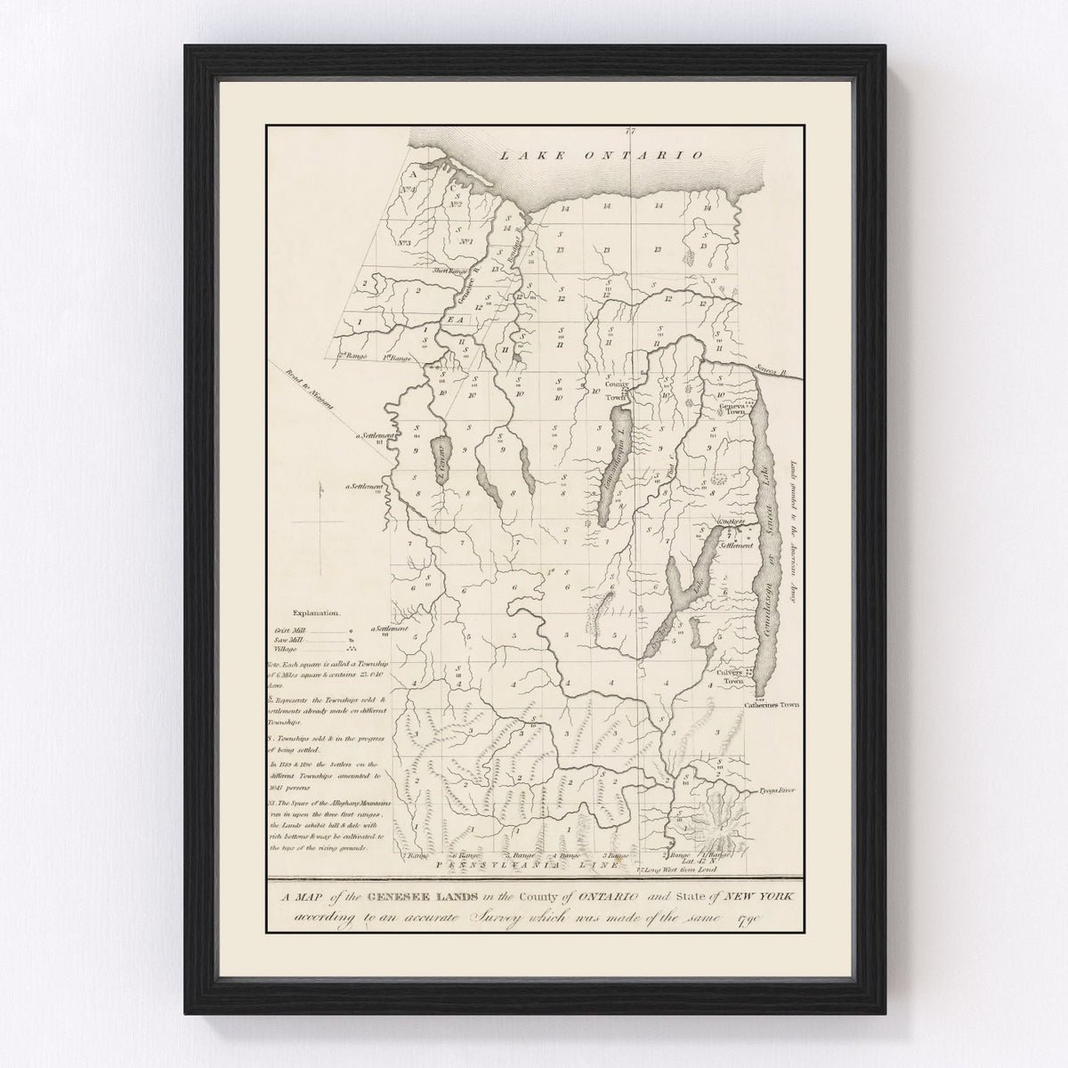 Vintage Finger Lakes Region Map 1849