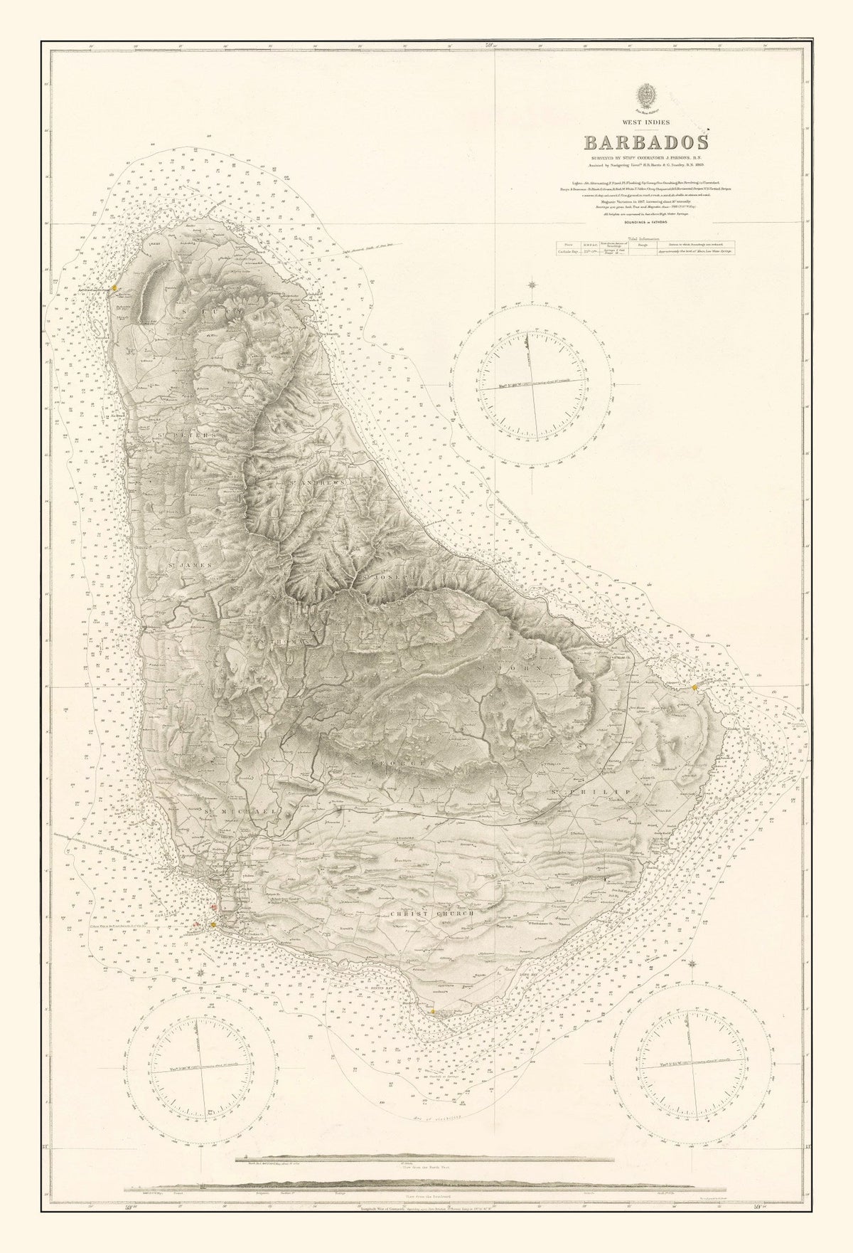Vintage Barbados Nautical Map 1927