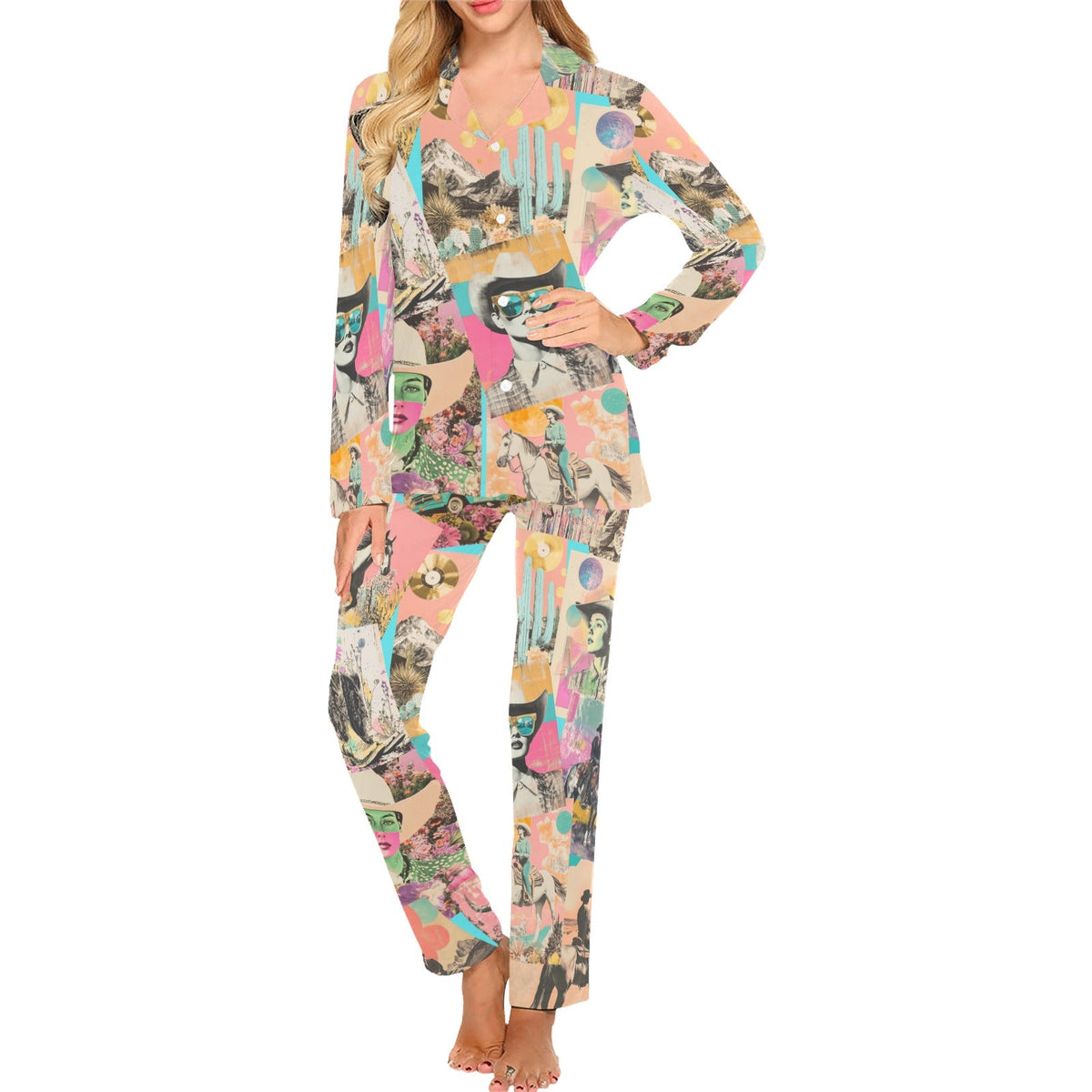 Baha Ranch Retro Pop Western Collage Pajama Set