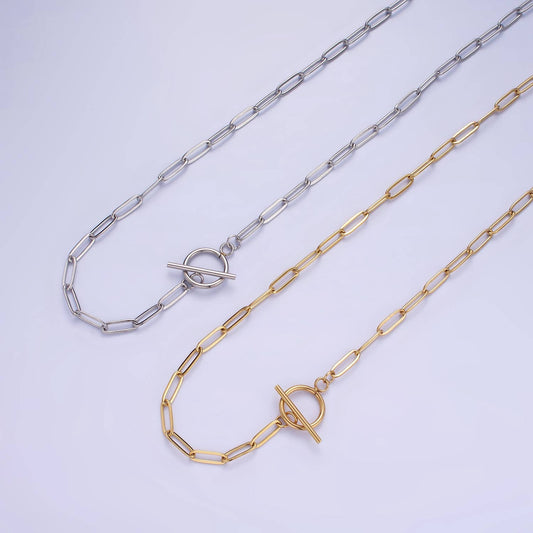 14K Gold Filled Toggle Clasps Paperclip Chain 19"  Necklace | Silver or Gold