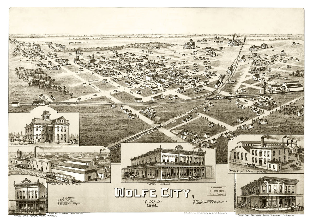 Vintage Map of Wolfe City, Texas 1891