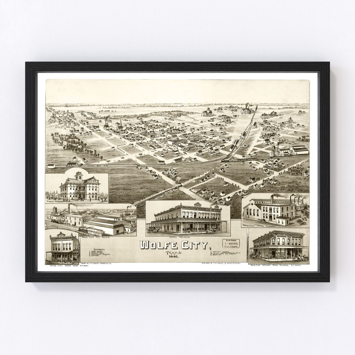 Vintage Map of Wolfe City, Texas 1891