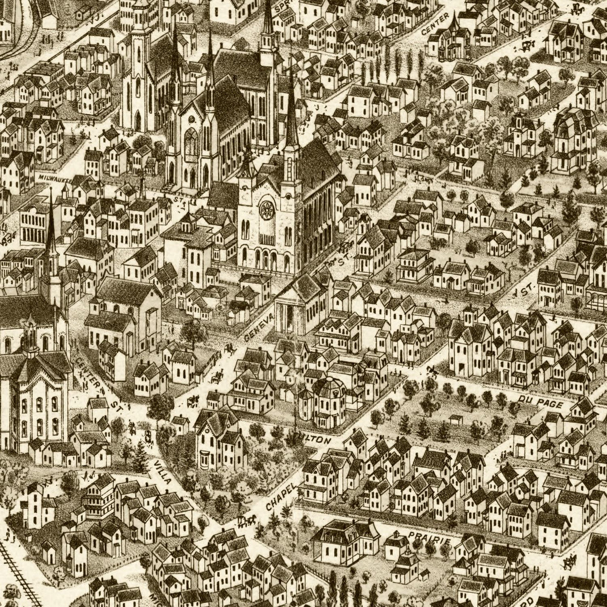 Vintage Map of Elgin, Illinois 1880