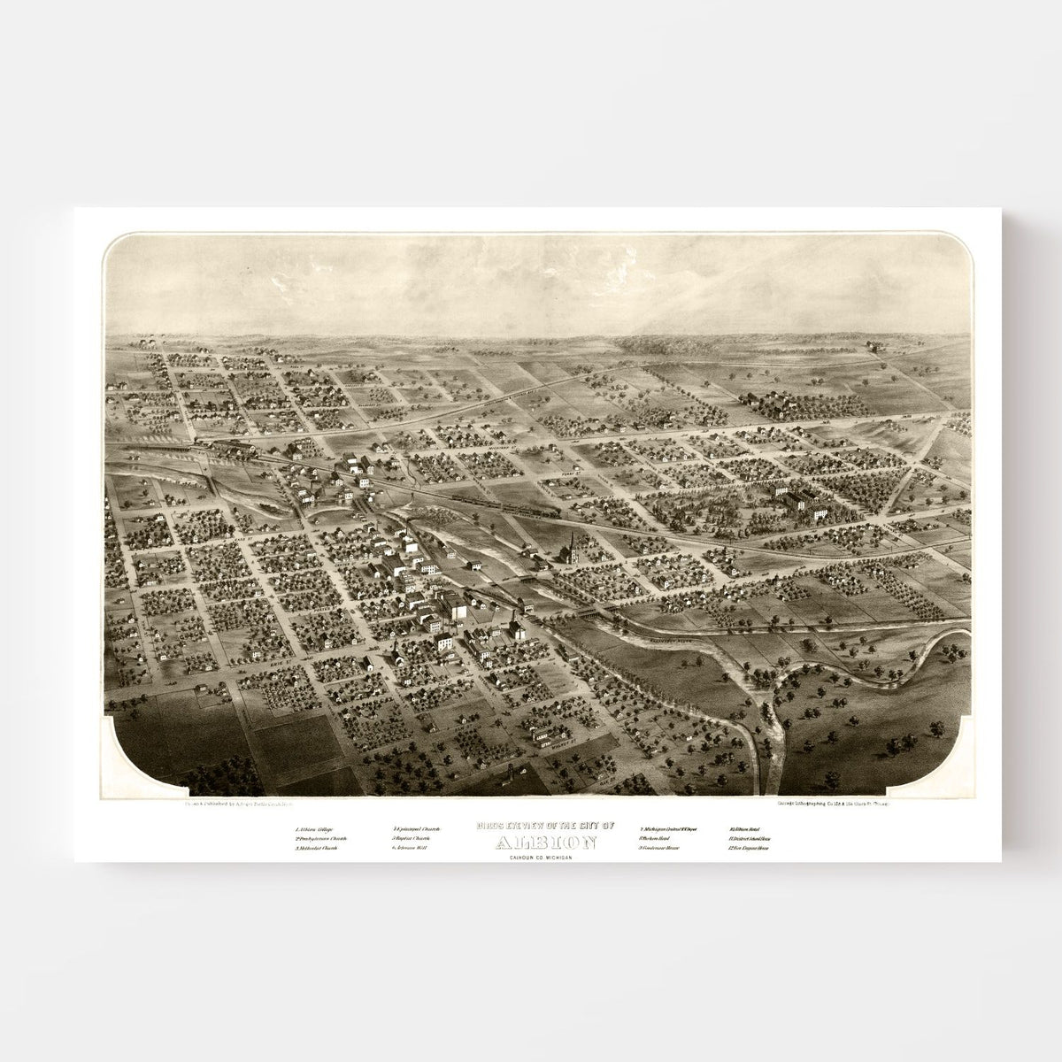 Vintage Map of Albion, Michigan 1868