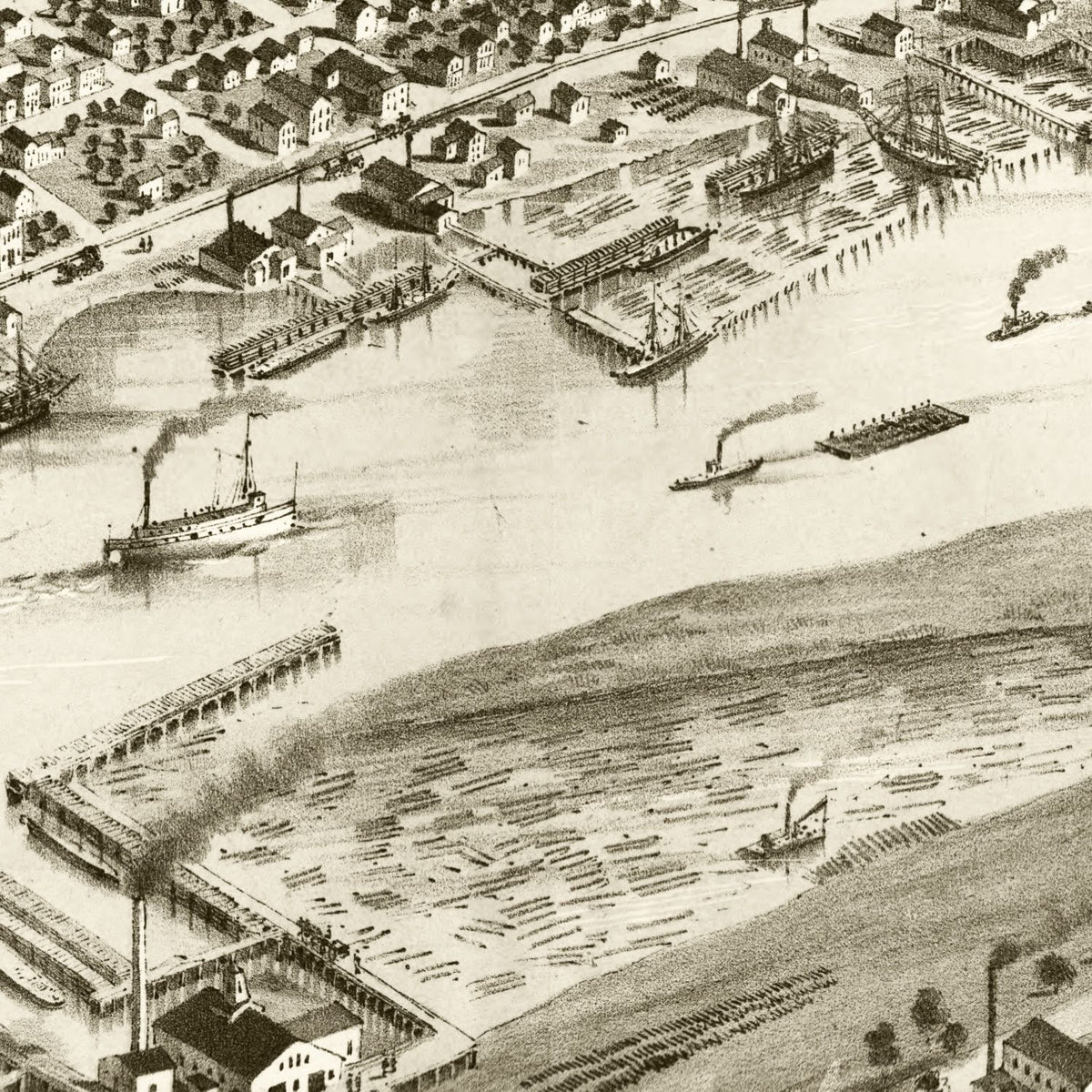 Vintage Map of Bay City, Michigan 1867
