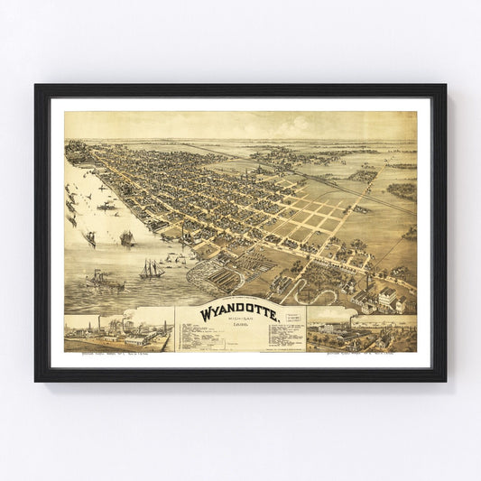 Vintage Map of Wyandotte, Michigan 1896