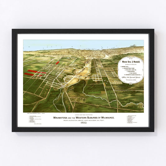 Vintage Map of Wauwatosa, Wisconsin 1892
