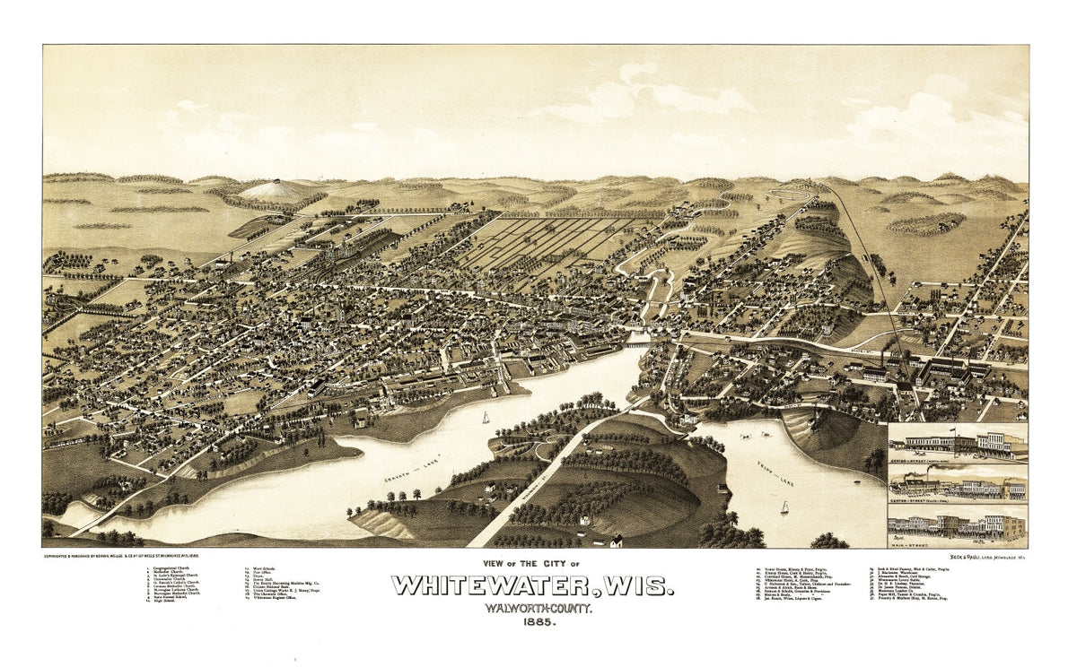 Vintage Map of Whitewater, Wisconsin 1885