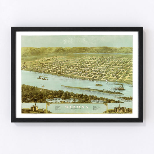Vintage Map of Winona, Minnesota 1867