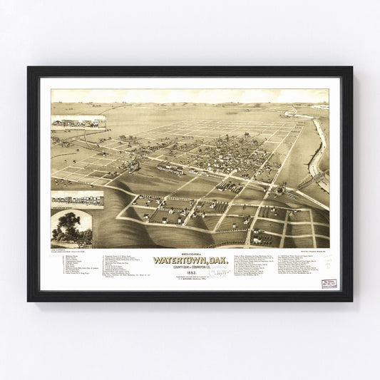 Vintage Map of Watertown, South Dakota 1883