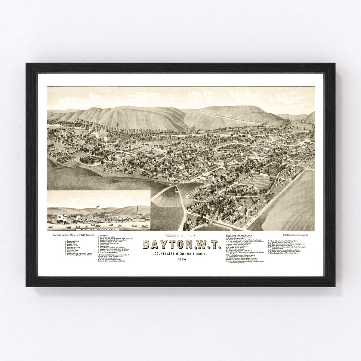 Vintage Map of Dayton, Washington 1884