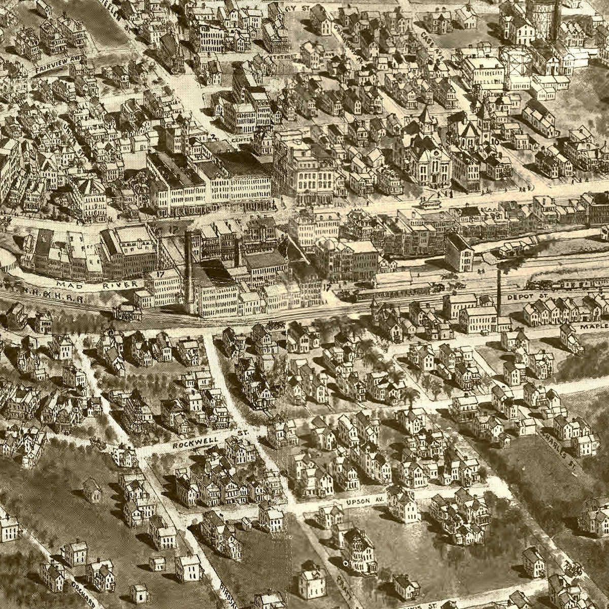 Vintage Map of Winsted, Connecticut 1908