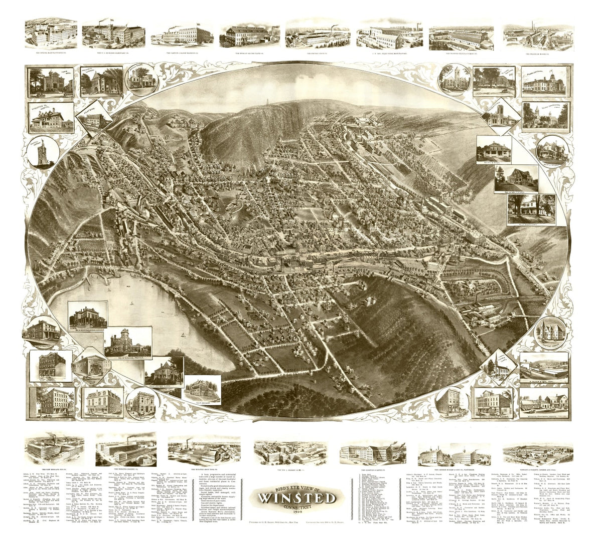 Vintage Map of Winsted, Connecticut 1908