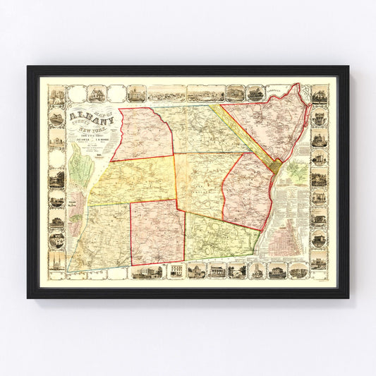 Vintage Map of Albany County, New York 1854