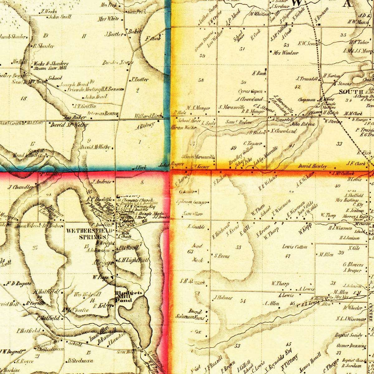 Vintage Map of Wyoming County, New York 1853