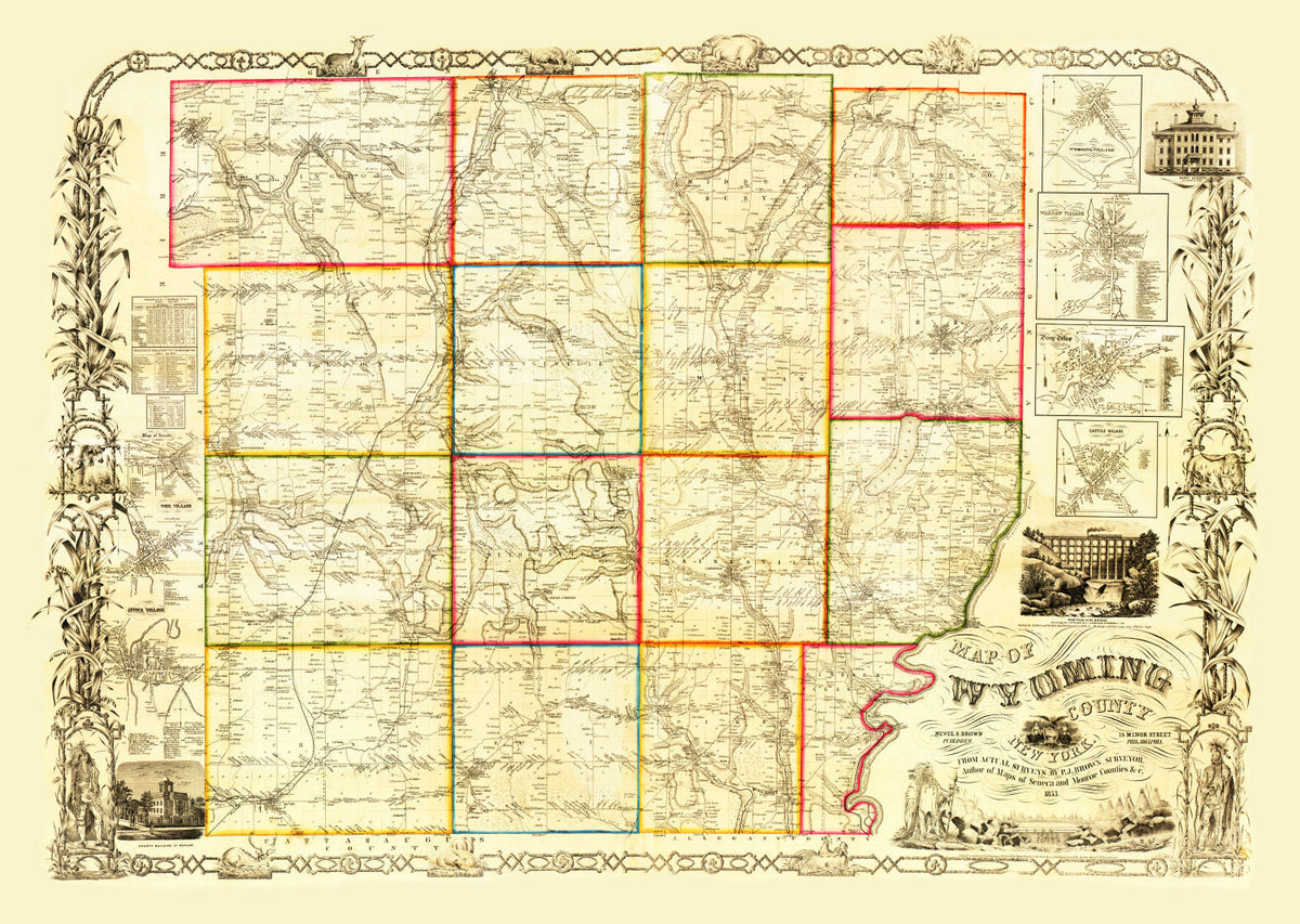 Vintage Map of Wyoming County, New York 1853