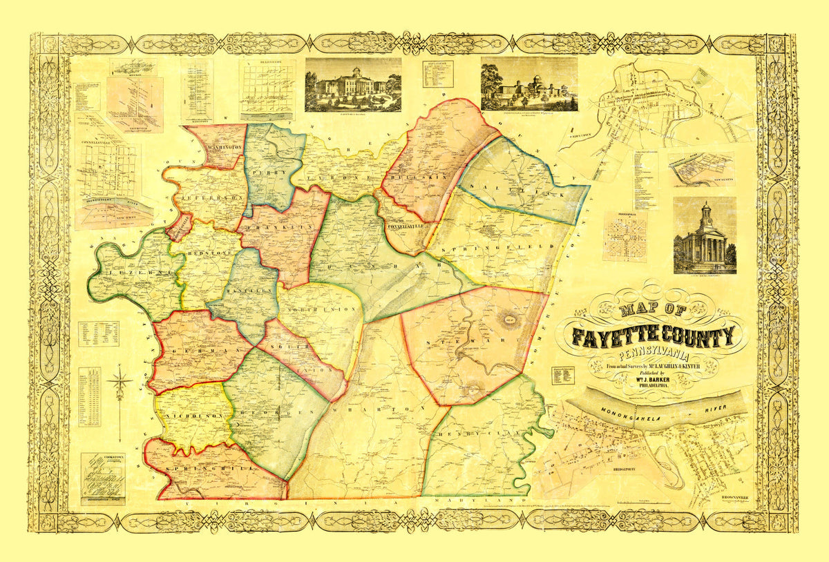 Vintage Map of Fayette County, Pennsylvania 1858