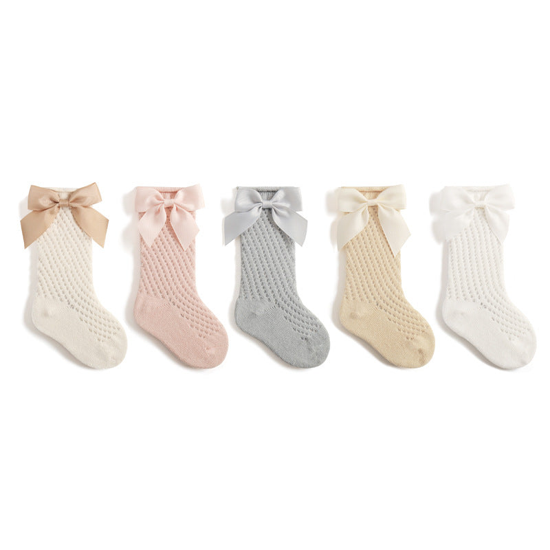 Children's Socks Combed Cotton Girl Baby Bow Princess Socks Hollow Mesh Dance Socks