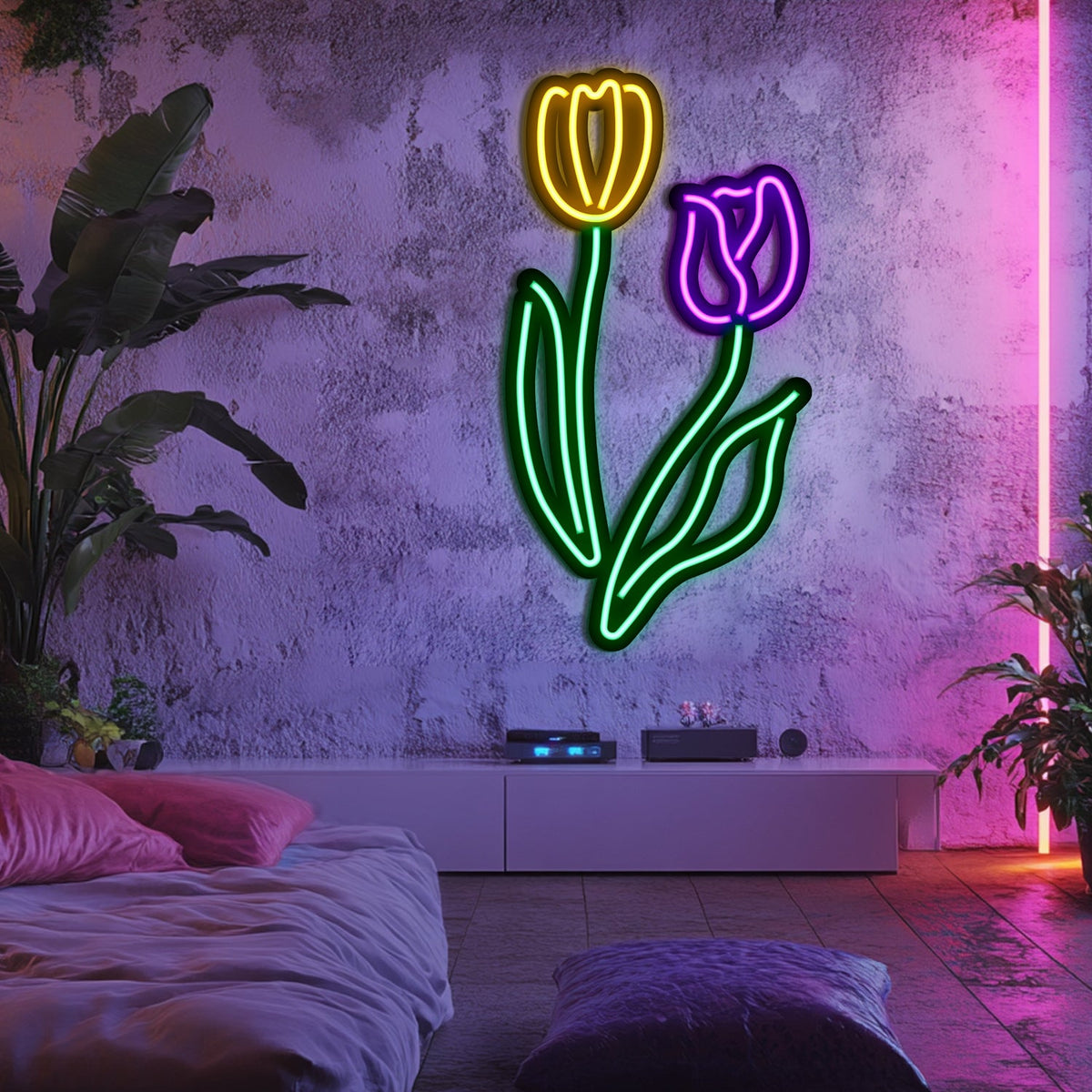 Flowers Metal Neon Wall Art- LN0014
