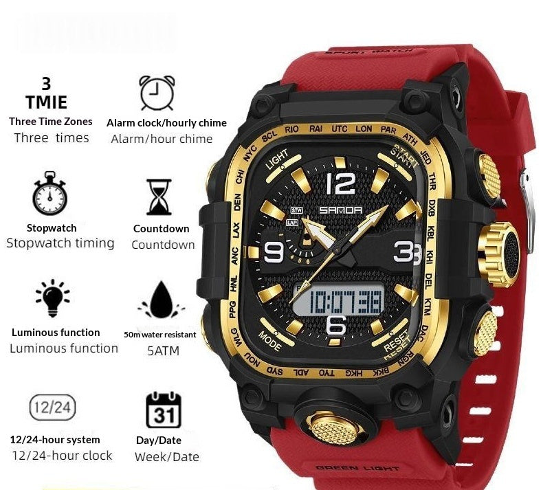 Square Digital Watch Waterproof Sports Countdown Timer Multifunctional Outdoor Hiking Wristwatch For Men