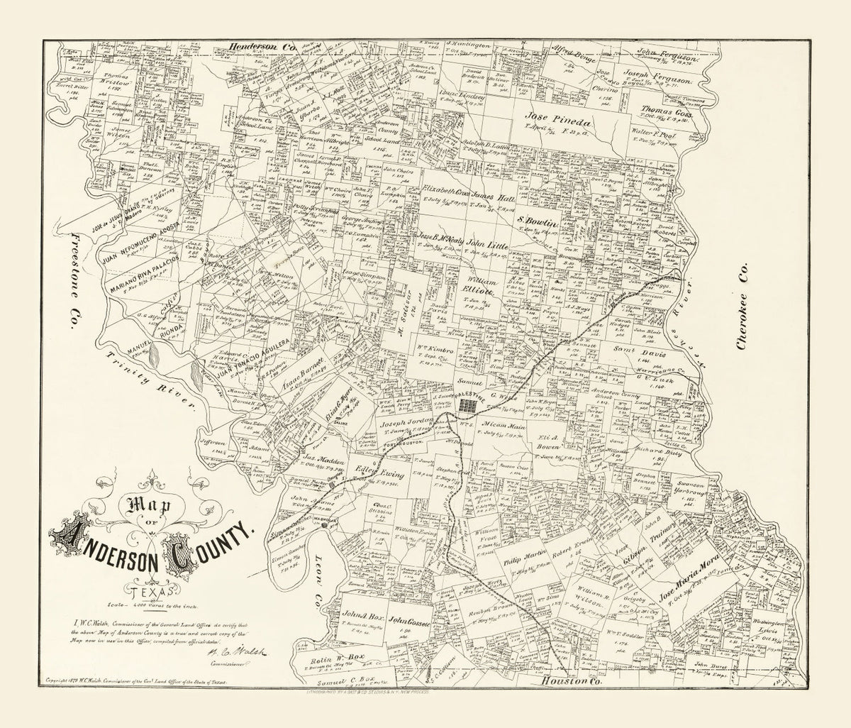 Vintage Map of Anderson County, Texas 1879