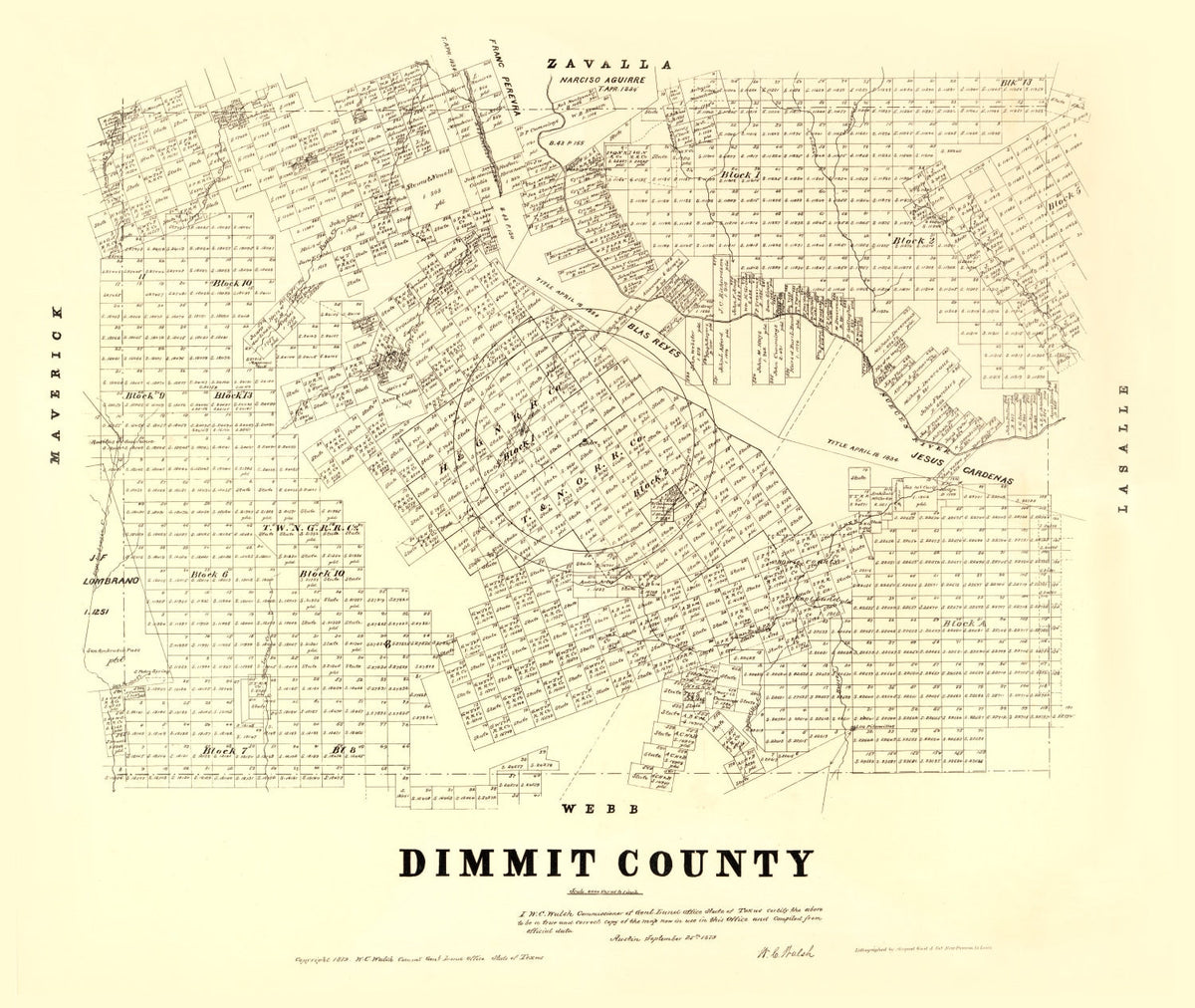 Vintage Map of Dimmit County, Texas 1879