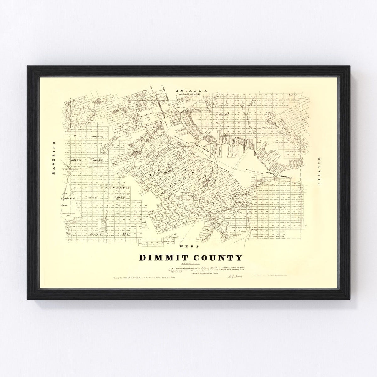 Vintage Map of Dimmit County, Texas 1879
