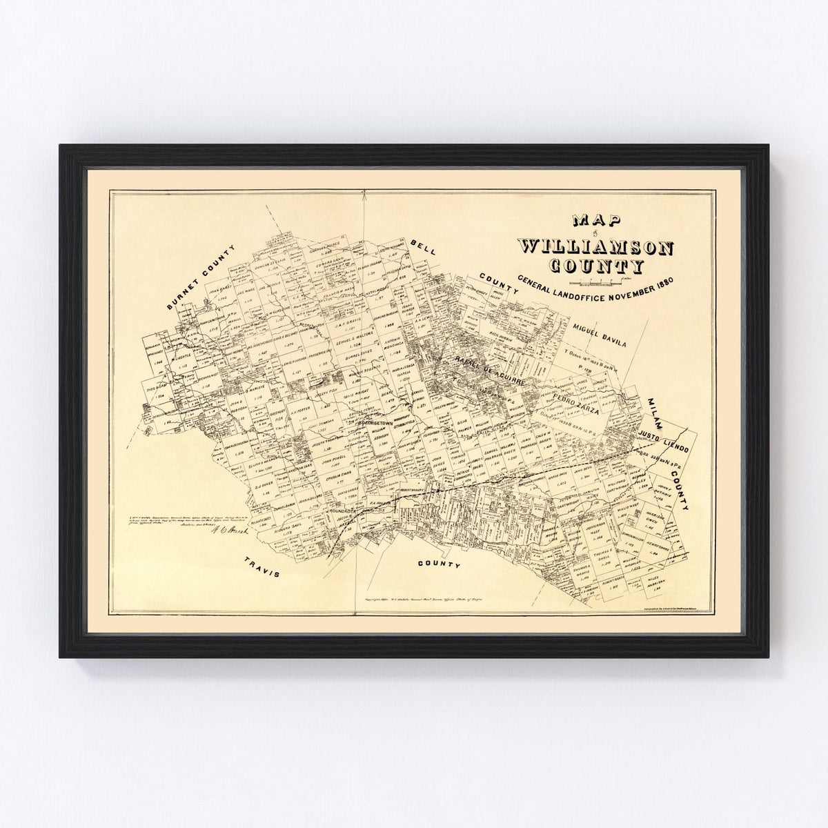 Vintage Map of Williamson County, Texas 1880