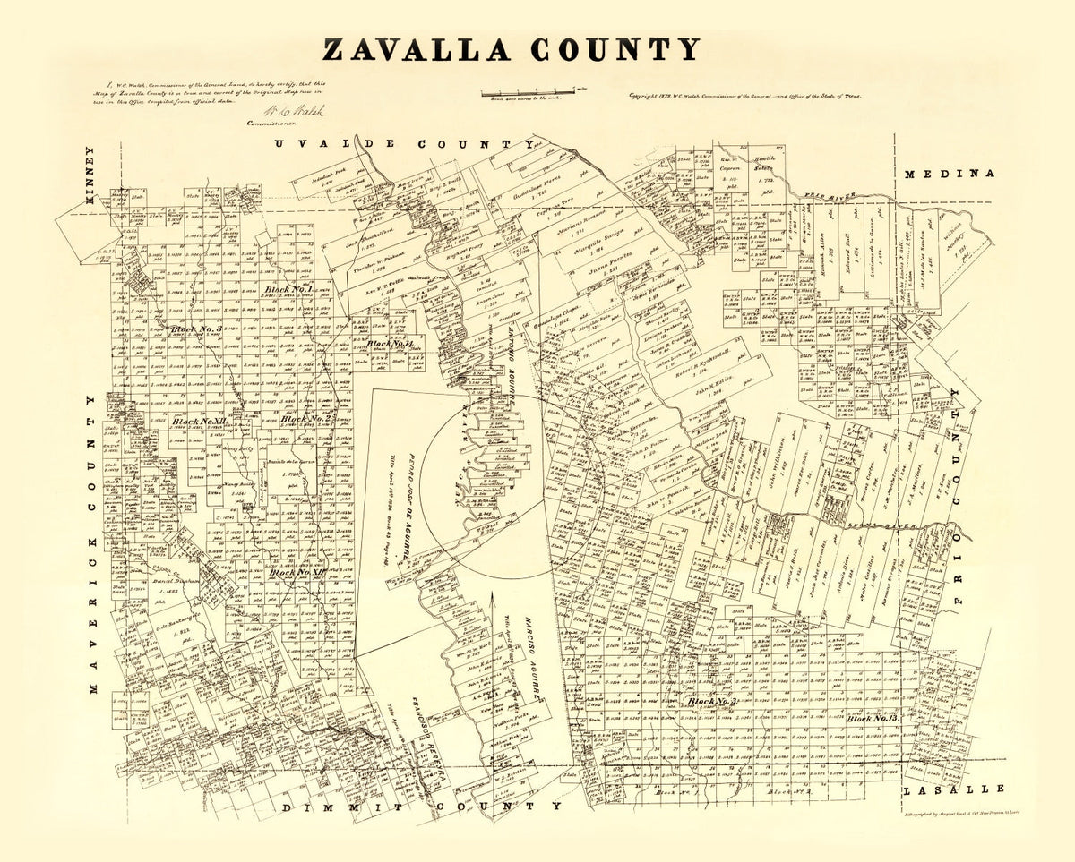 Vintage Map of Zavalla County, Texas 1879
