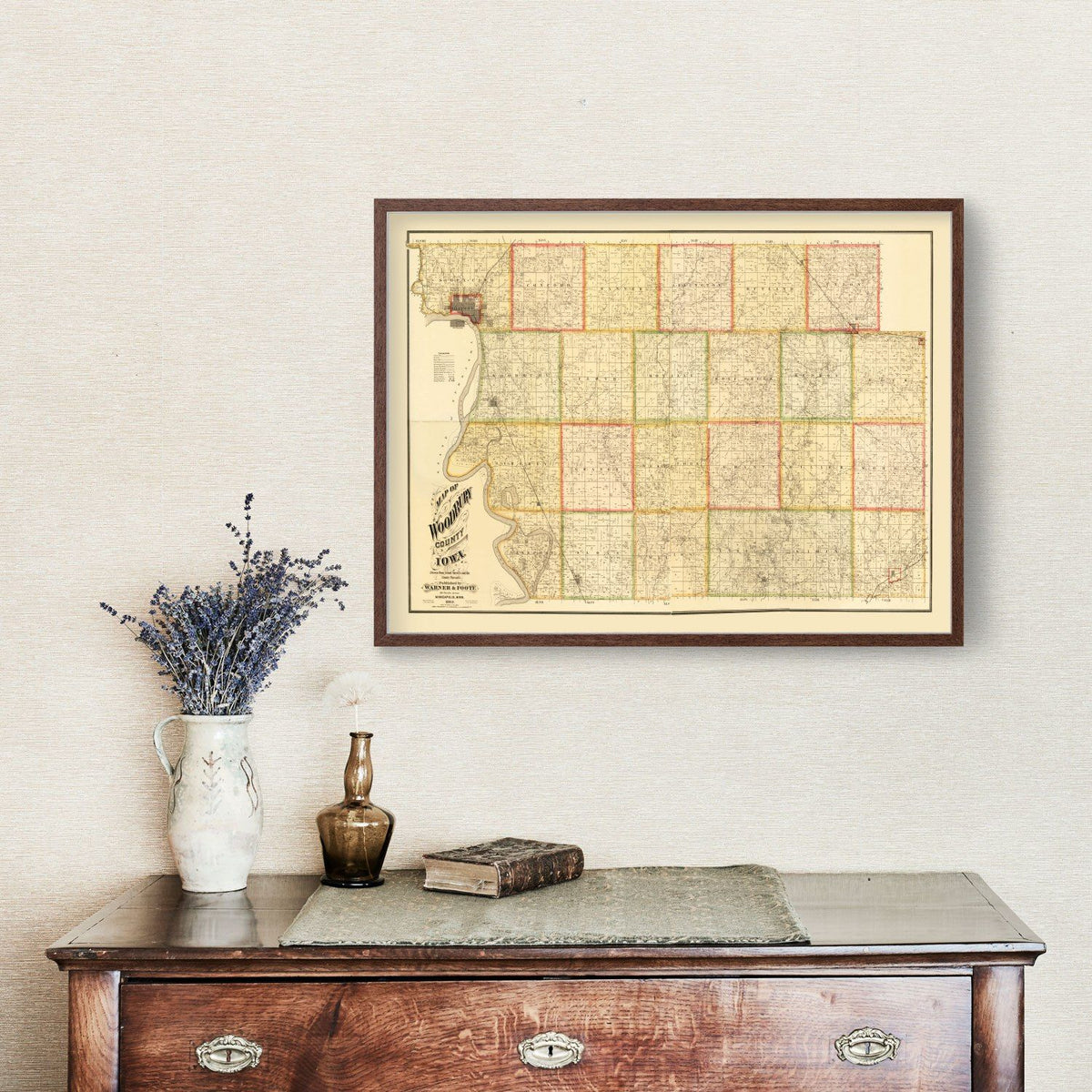Vintage Map of Woodbury County, Iowa 1884