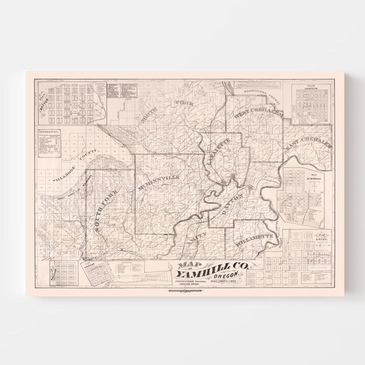 Vintage Map of Yamhill County, Oregon 1879