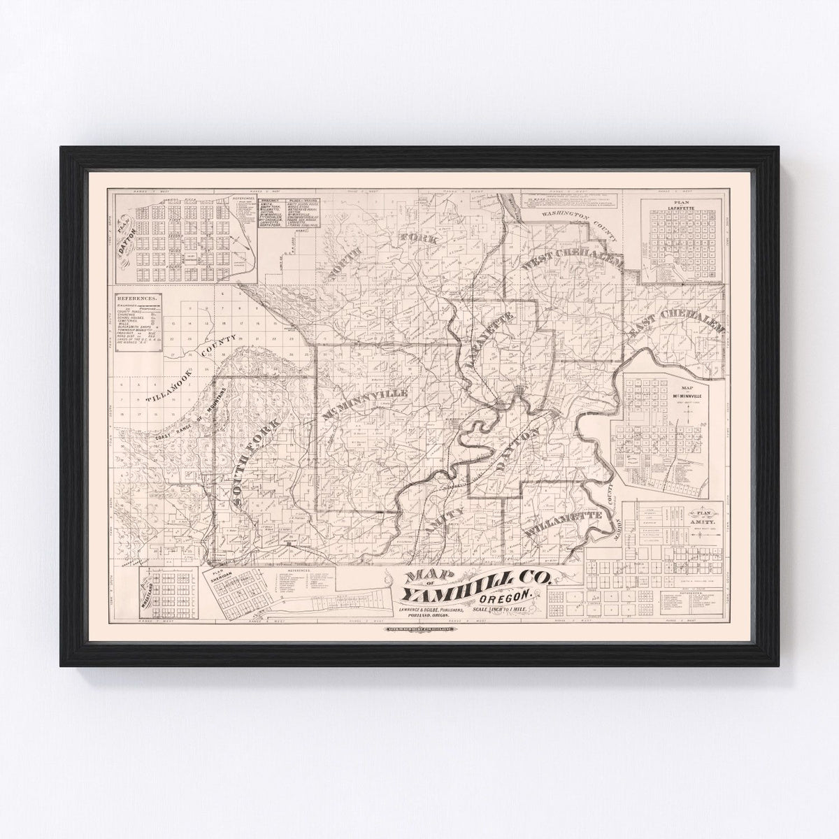 Vintage Map of Yamhill County, Oregon 1879