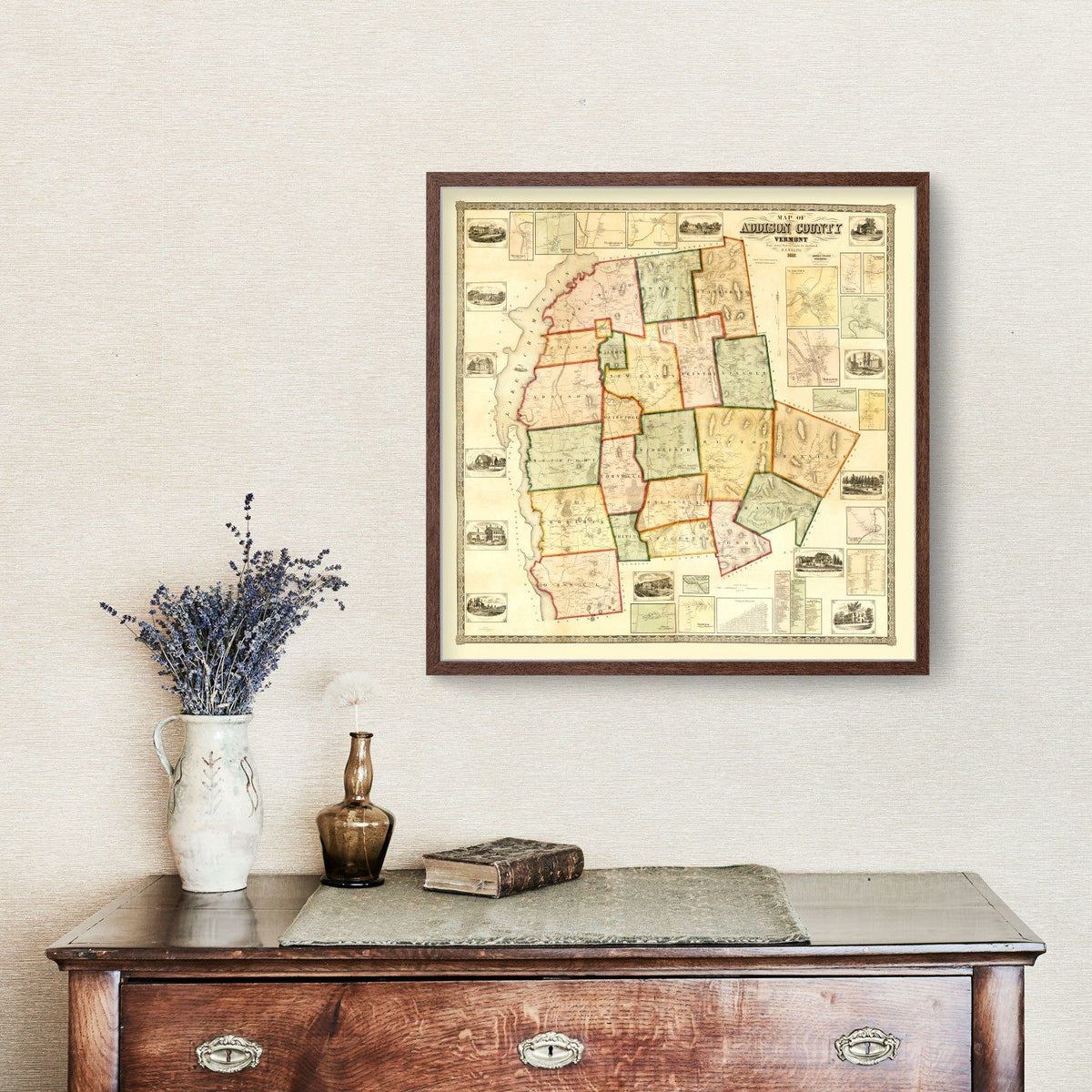 Vintage Map of Addison County, Vermont 1857