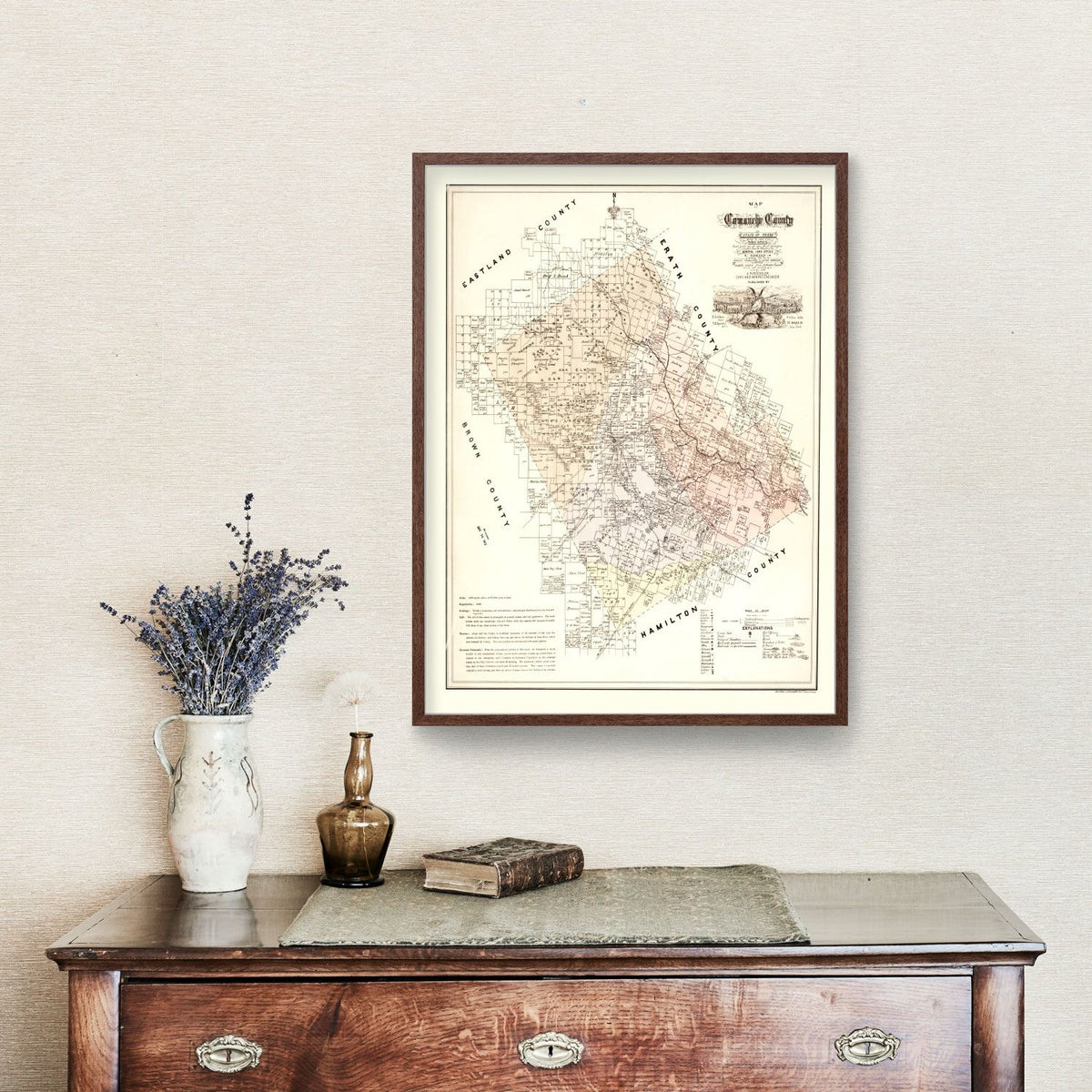Vintage Map of Comanche County, Texas 1876