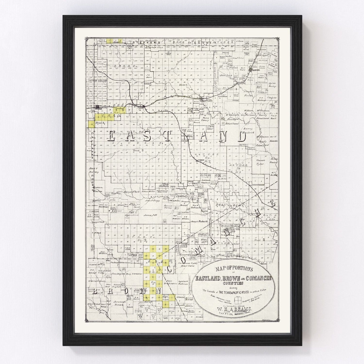 Vintage Map of Eastland County, Texas 1890