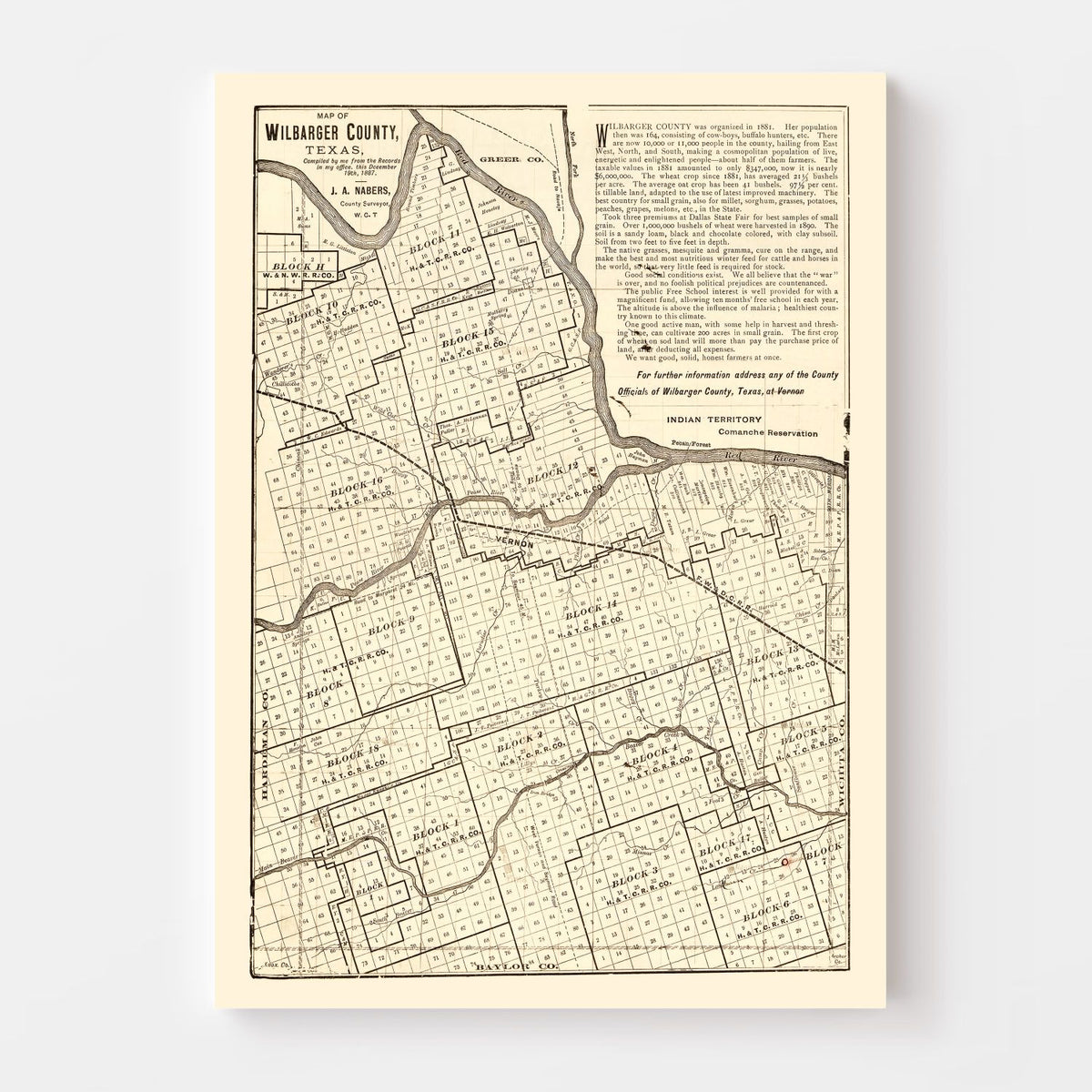 Vintage Map of Wilbarger County, Texas 1887