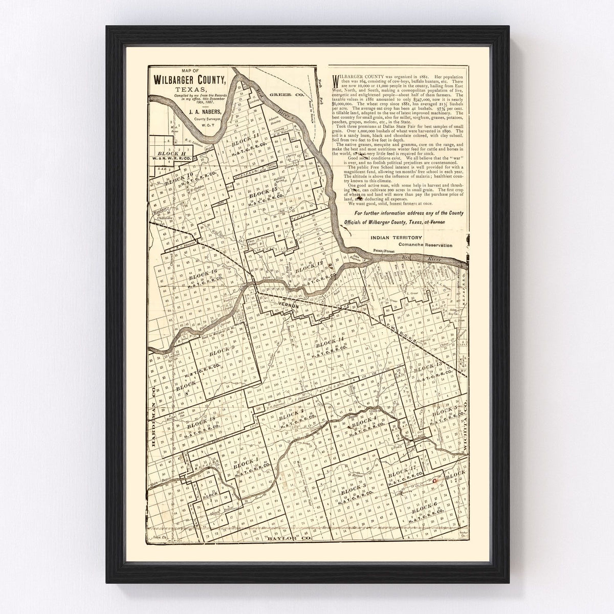 Vintage Map of Wilbarger County, Texas 1887