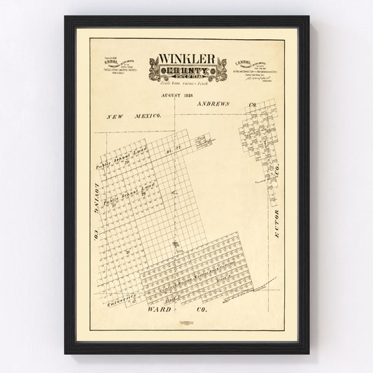 Vintage Map of Winkler County, Texas 1888