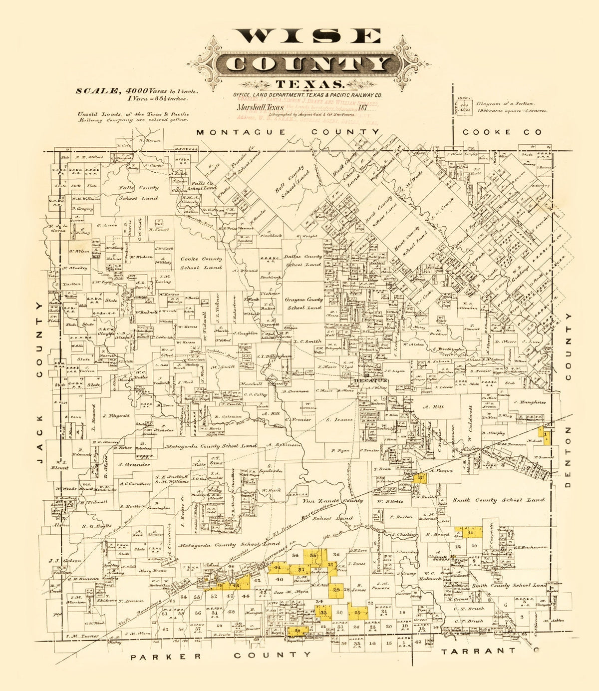 Vintage Map of Wise County, Texas 1870