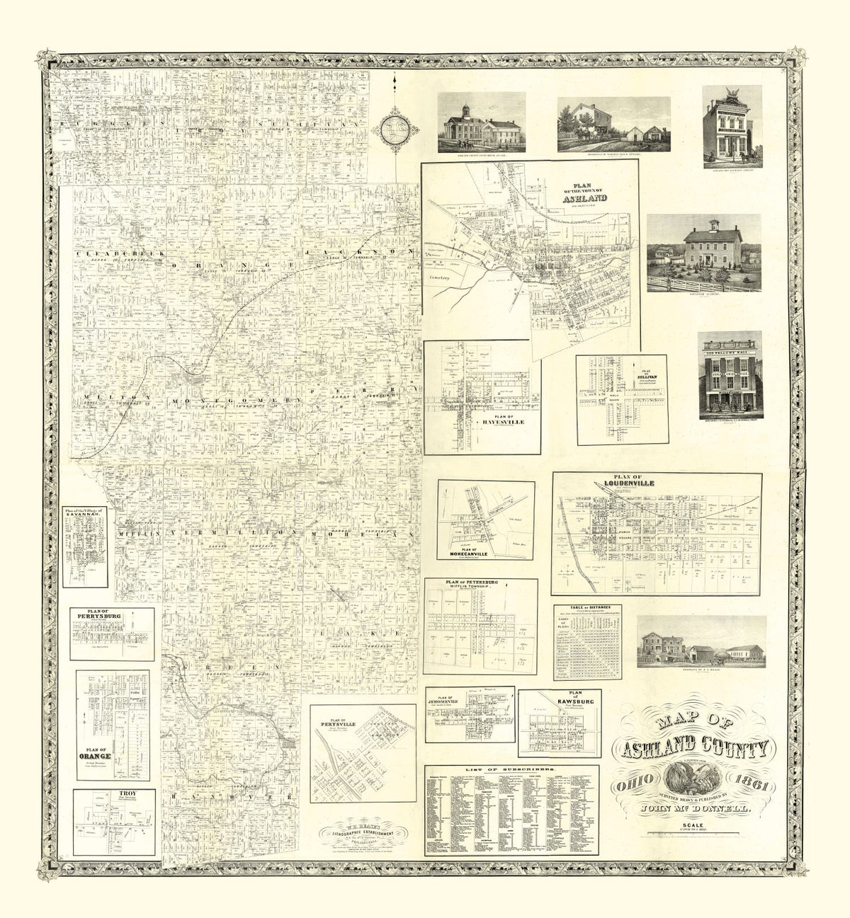 Vintage Map of Ashland County, Ohio 1861