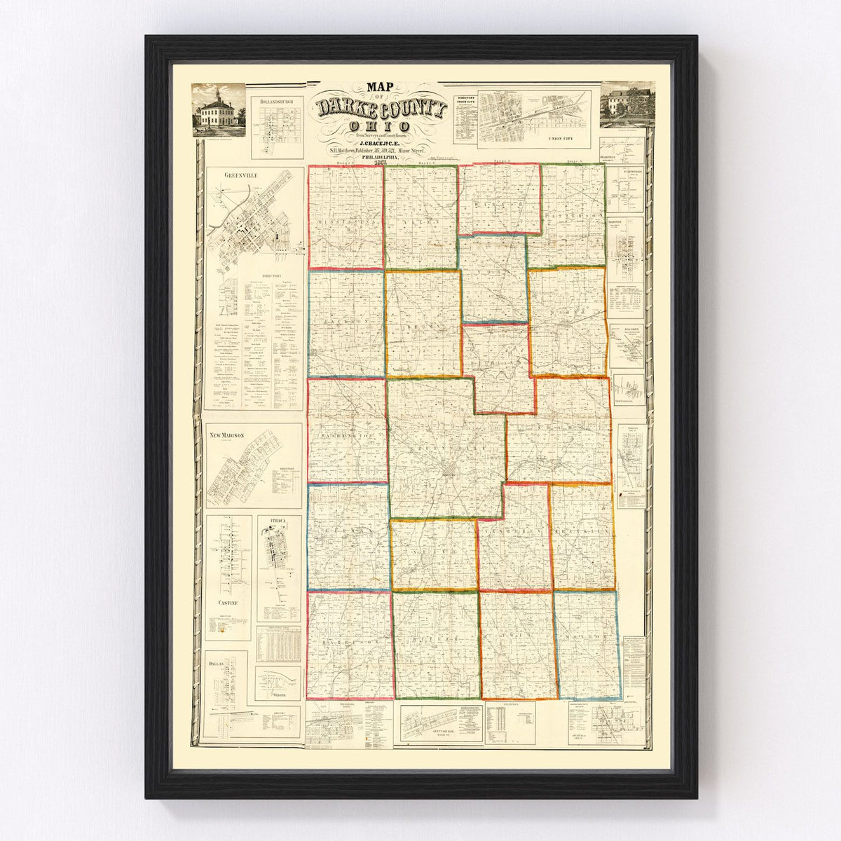 Vintage Map of Darke County, Ohio 1857
