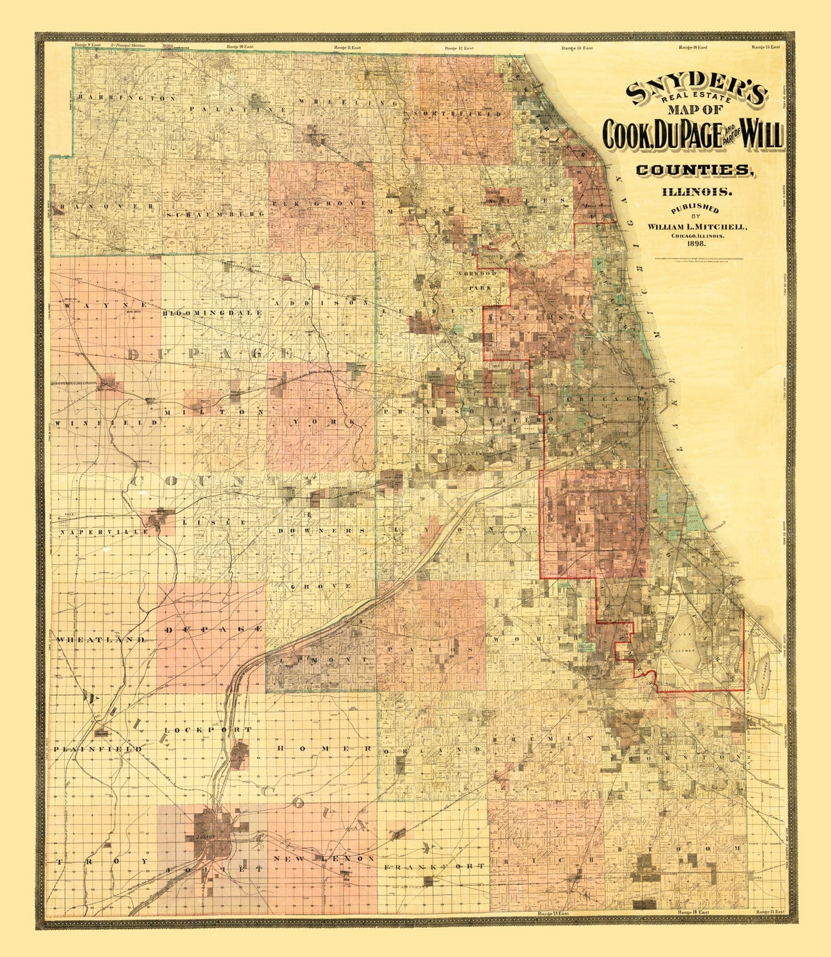 Vintage Map of Cook County, Illinois 1898