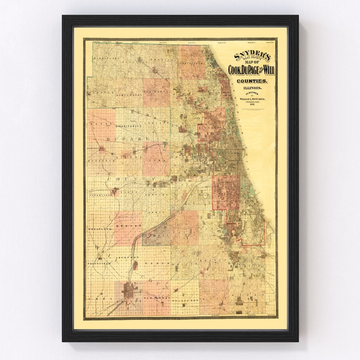 Vintage Map of Cook County, Illinois 1898