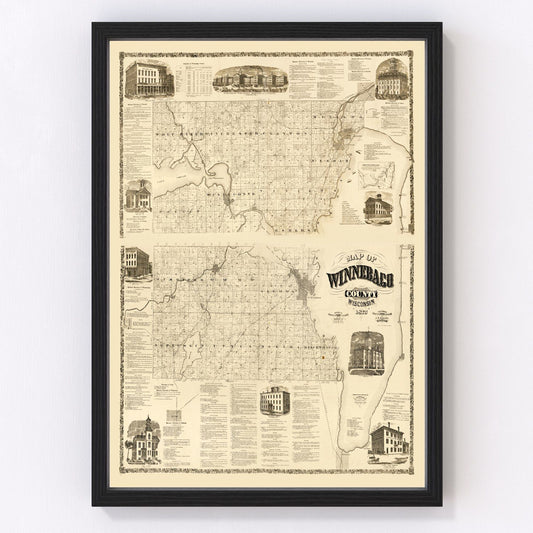 Vintage Map of Winnebago County, Wisconsin 1873