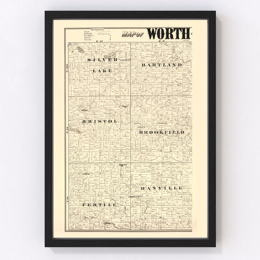 Vintage Map of Worth County, Iowa 1894