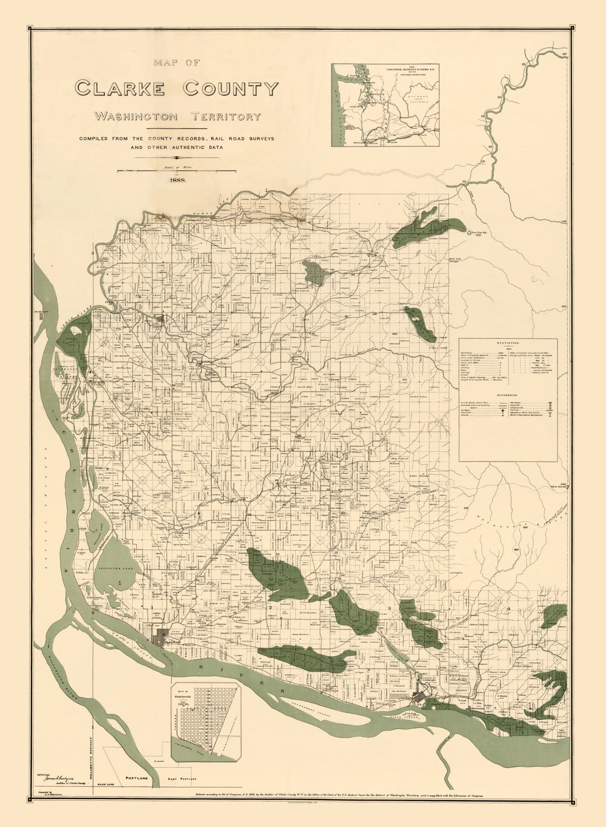 Vintage Map of Clark County, Washington 1888